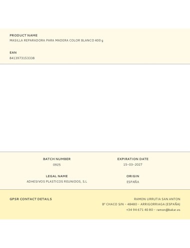 Masilla reparadora para madera color blanco 400 g