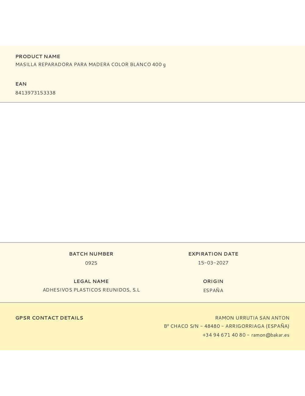 Masilla reparadora para madera color blanco 400 g