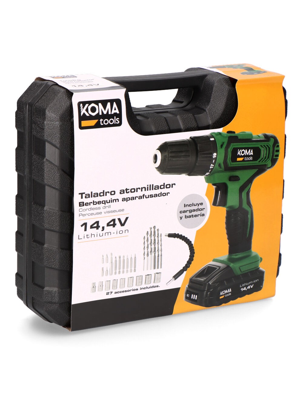 Kit taladro atornillador a bateria, 27 accesorios