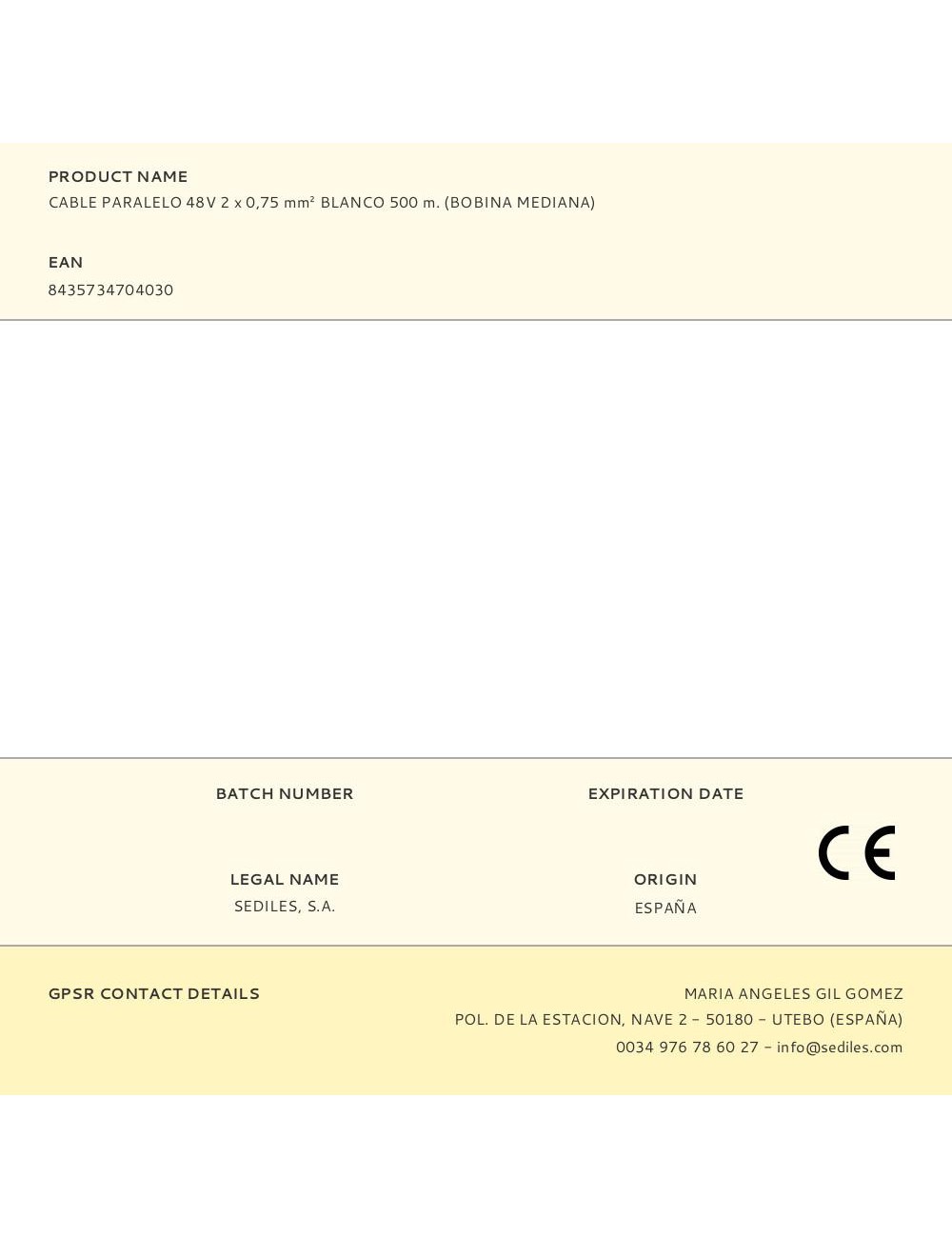 Cable paralelo 48v 2 x 0,75 mm blanco 500 m. (bobina mediana)