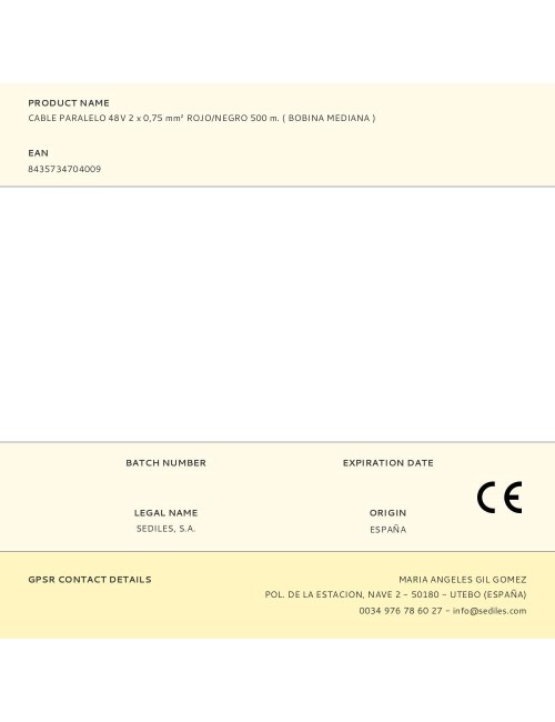 Cable paralelo 48v 2 x 0,75 mm rojo/negro 500 m. ( bobina mediana )