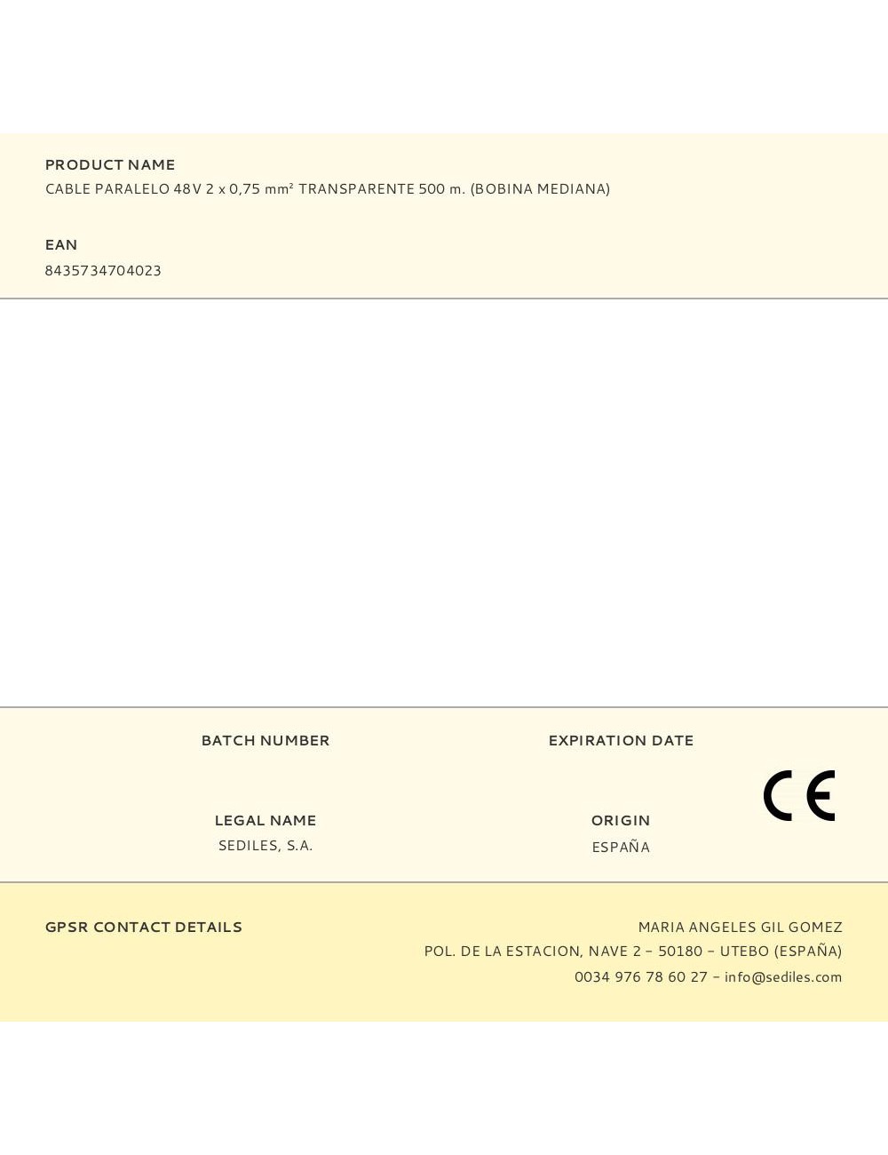 Cable paralelo 48v 2 x 0,75 mm transparente 500 m. (bobina mediana)