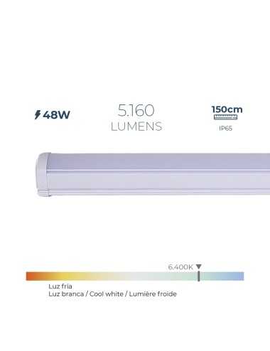 Regleta led 48 w 6.400 k luz fria 5.160 lm 150 x 4,6 x 5,1 cm