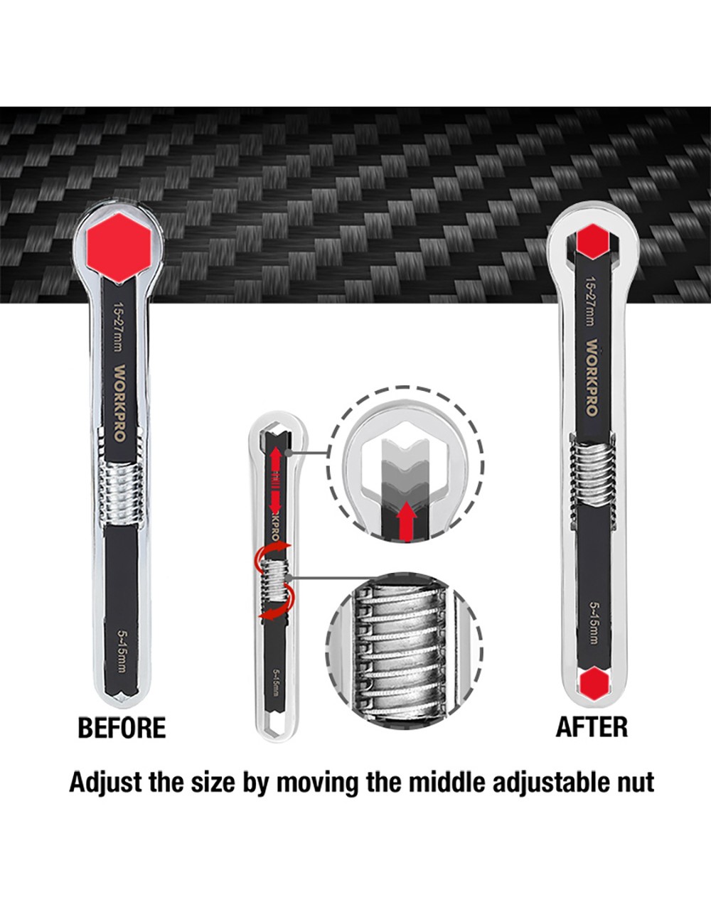 Chave ajustável universal métrica e sae, 5 - 27 mm