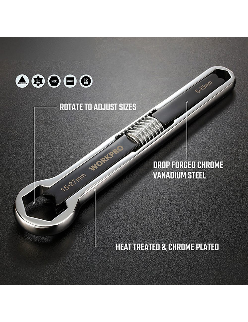 Chave ajustável universal métrica e sae, 5 - 27 mm