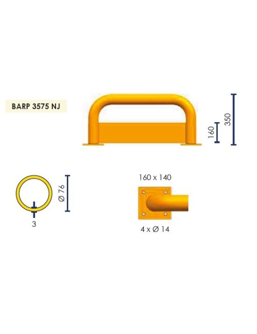 BARRERA PROTECCIÓN  BARP3575NJ C/CHAPA ANTIGOLPES - NEGRO/AMARILLO Ø76mm