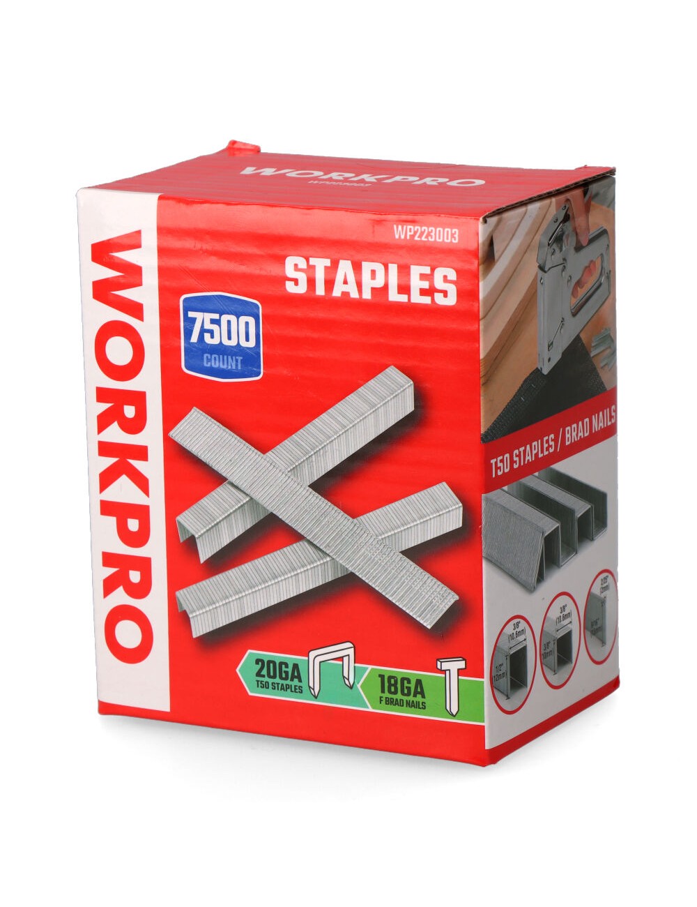 Grapas variadas, 20ga t50 10 mm, 12mm + clavos 18ga f 15 mm, 7500 uds