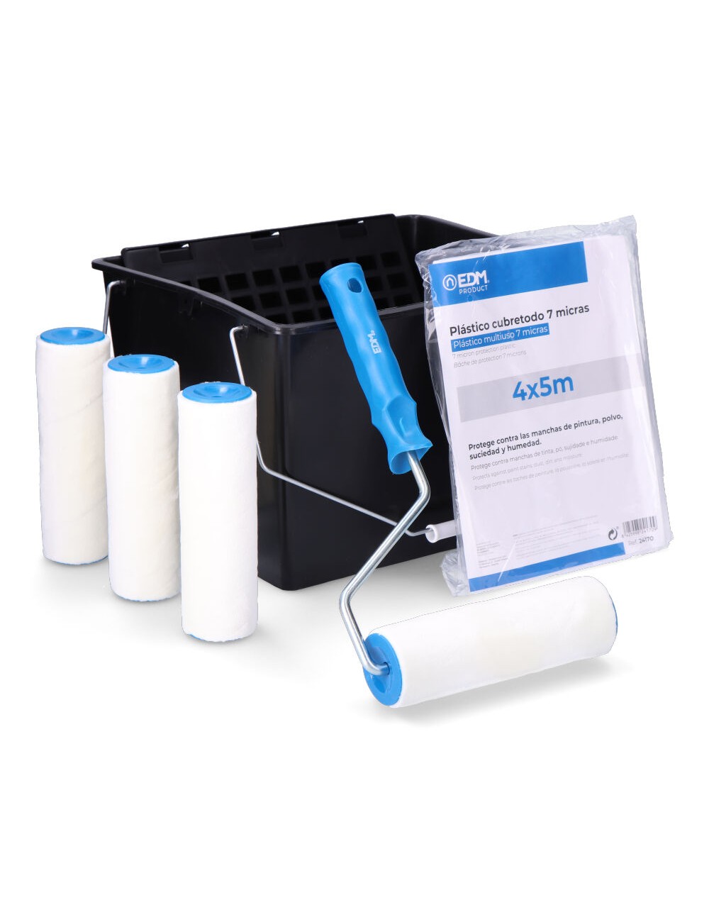 Conjunto promocional rodillo + cubo + recambios 3 uds + plástico cubretodo