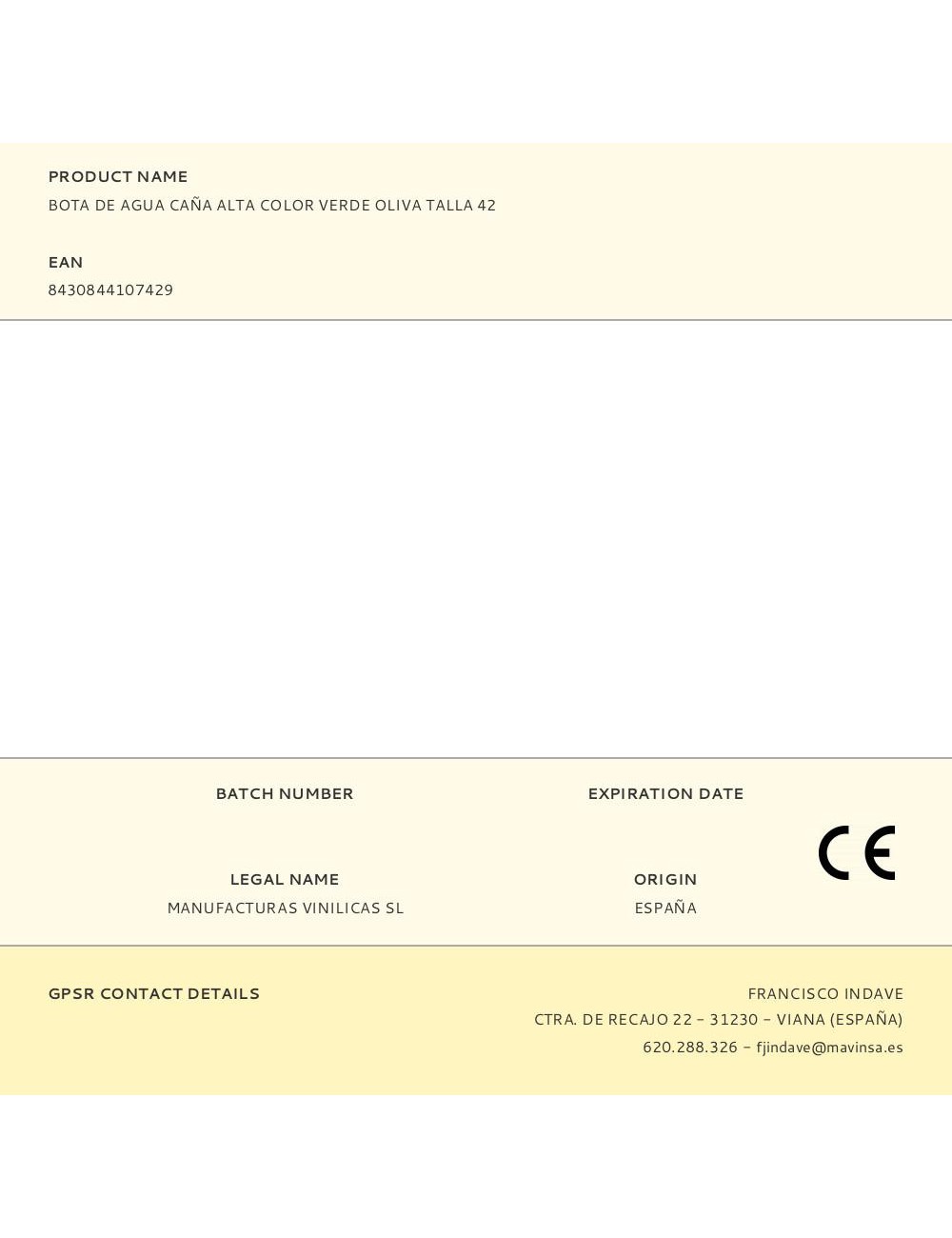 Bota de agua caña alta color verde oliva talla 42