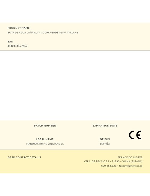 Bota de agua caña alta color verde oliva talla 45