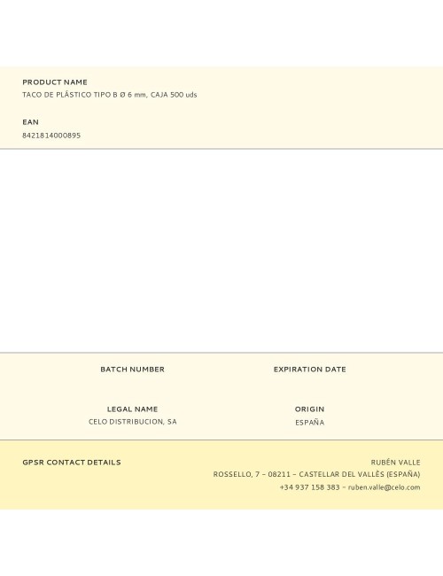 Taco de plástico tipo b ø 6 mm, caja 500 uds