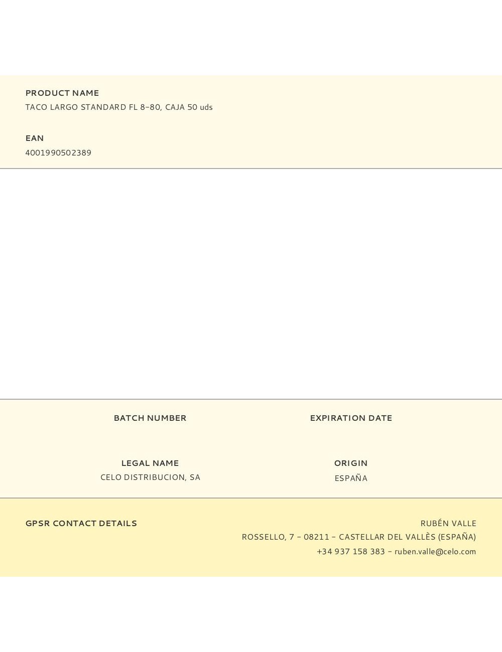 Taco largo standard fl 8-80, caja 50 uds