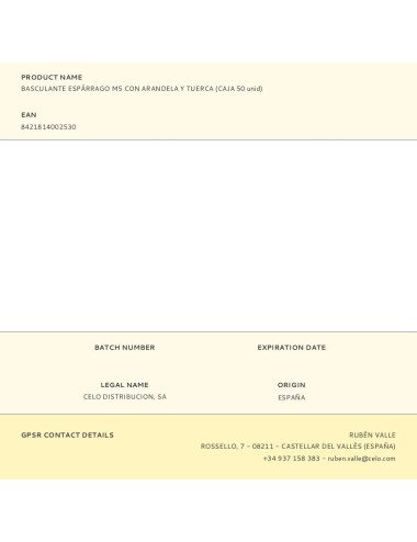 Basculante espárrago m5 con arandela y tuerca (caja 50 unid)