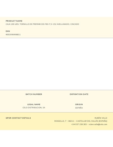 Caja 100 uds. tornillo de premarcos fbs 7,5-152 avellanado, cincado