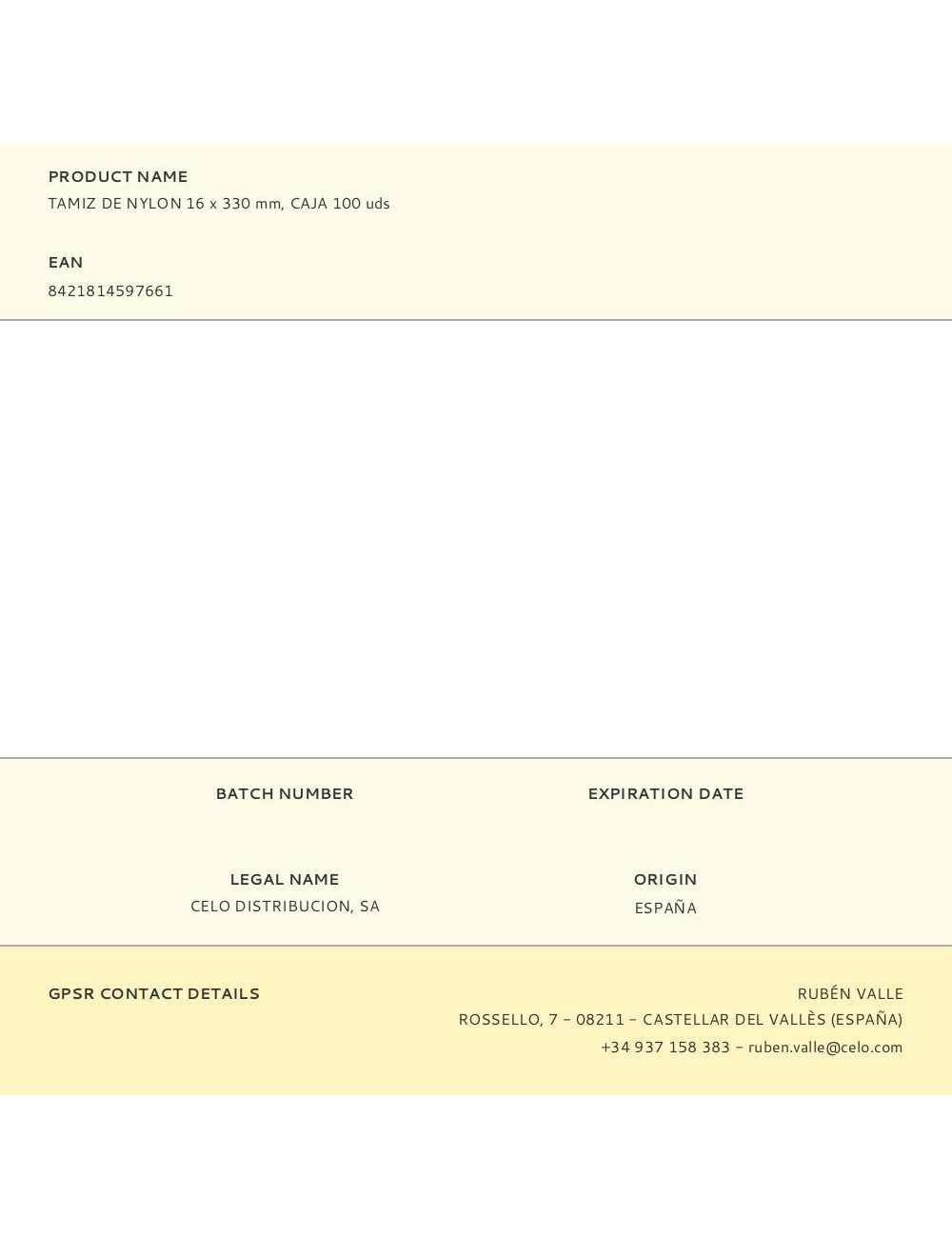 Tamiz de nylon 16 x 330 mm, caja 100 uds