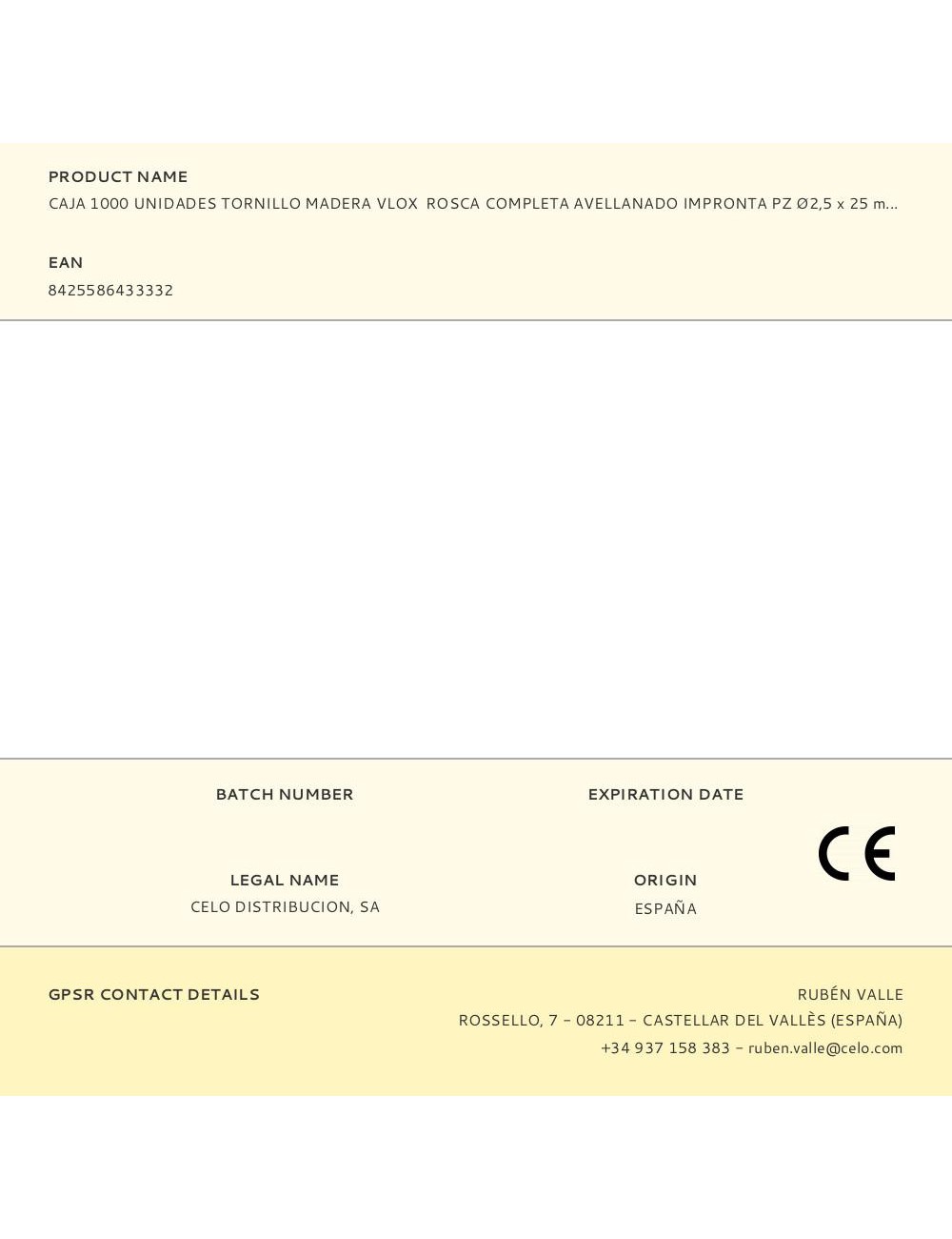 Caja 1000 unidades tornillo madera vlox rosca completa avellanado impronta pz ø2,5 x 25 mm. bicromatado
