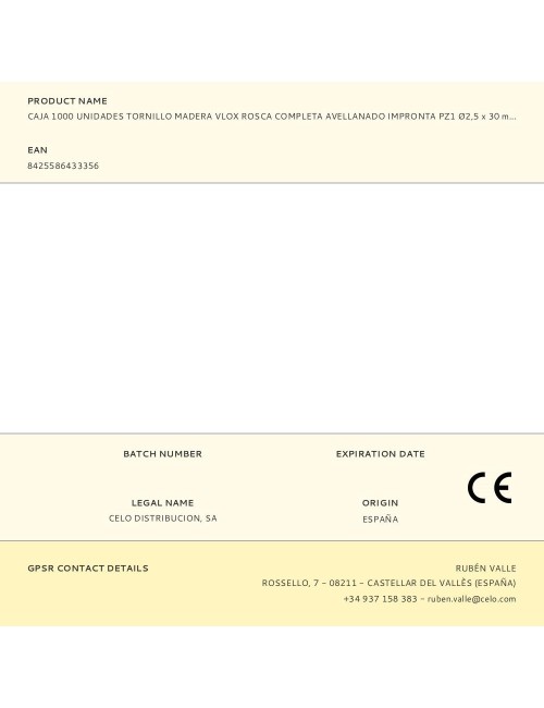 Caja 1000 unidades tornillo madera vlox rosca completa avellanado impronta pz1 ø2,5 x 30 mm bicromatado