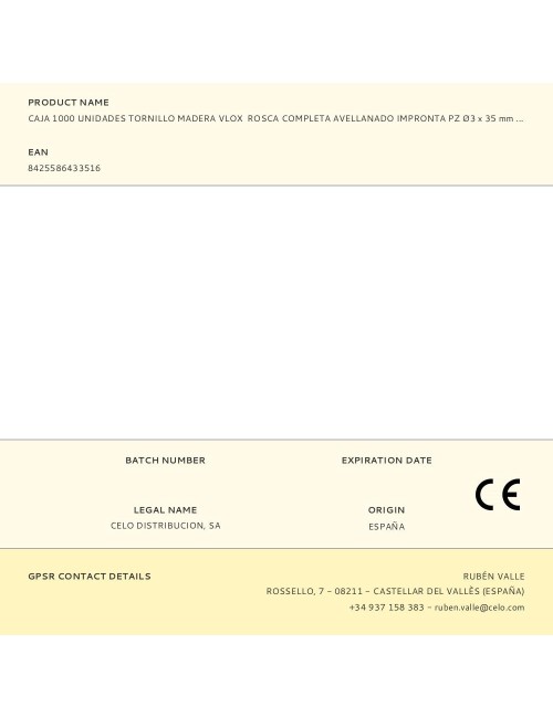 Caja 1000 unidades tornillo madera vlox rosca completa avellanado impronta pz ø3 x 35 mm bicromatado