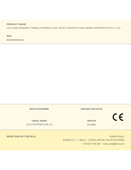 Caja 1000 unidades tornillo madera vlox rosca completa avellanado impronta pz ø3, 5 x 25 mm. bicromatado