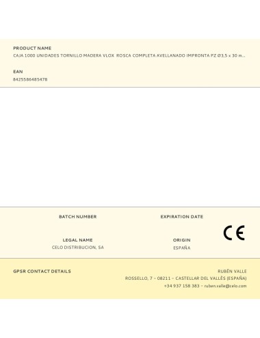 Caja 1000 unidades tornillo madera vlox rosca completa avellanado impronta pz ø3,5 x 30 mm bicromatado