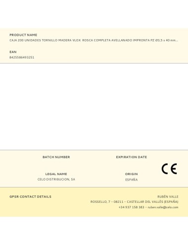 Caja 200 unidades tornillo madera vlox rosca completa avellanado impronta pz ø3,5 x 40 mm. bicromatado