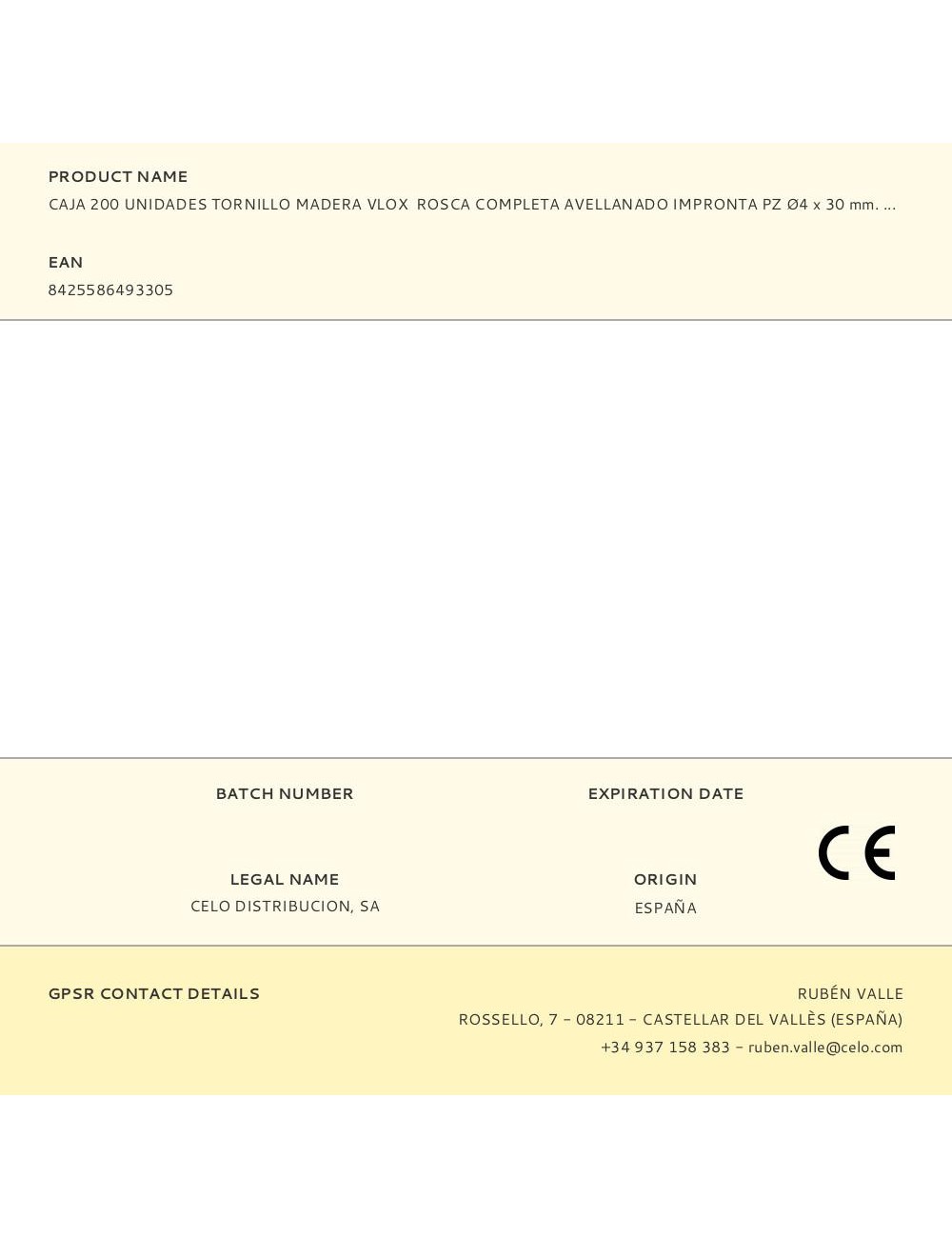 Caja 200 unidades tornillo madera vlox rosca completa avellanado impronta pz ø4 x 30 mm. bicromatado