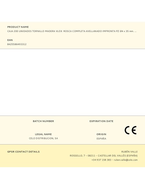 Caja 200 unidades tornillo madera vlox rosca completa avellanado impronta pz ø4 x 35 mm. bicromatado