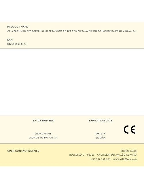 Caja 200 unidades tornillo madera vlox rosca completa avellanado impronta pz ø4 x 40 mm bicromatado