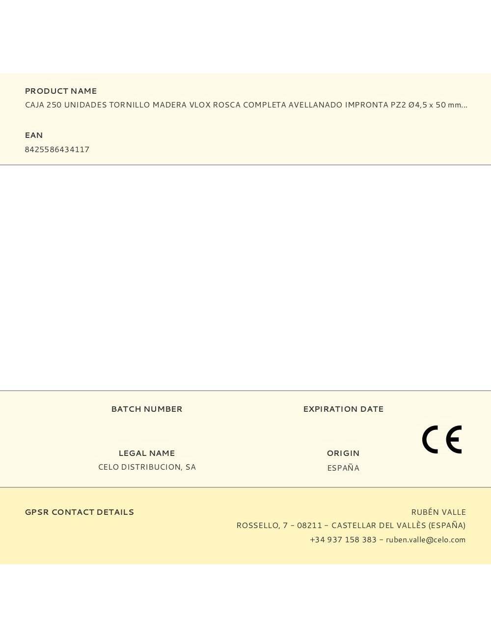 Caja 250 unidades tornillo madera vlox rosca completa avellanado impronta pz2 ø4,5 x 50 mm bicromatado