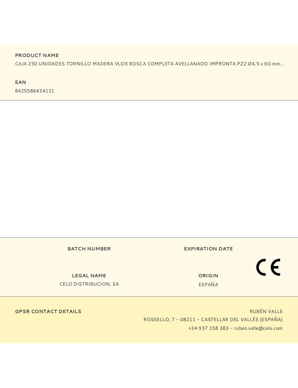 Caja 250 unidades tornillo madera vlox rosca completa avellanado impronta pz2 ø4,5 x 60 mm bicromatado