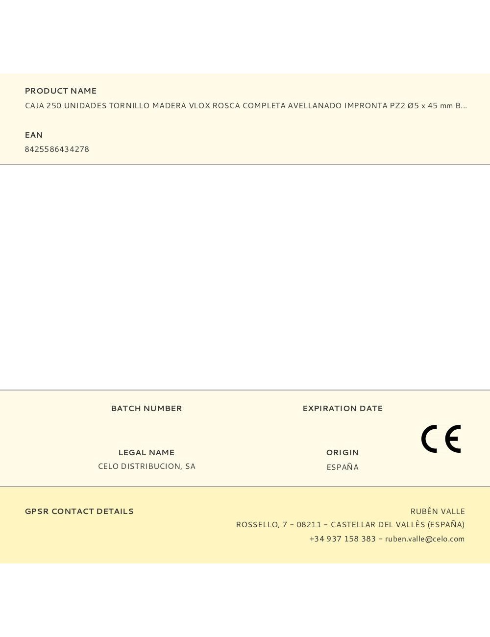 Caja 250 unidades tornillo madera vlox rosca completa avellanado impronta pz2 ø5 x 45 mm bicromatado