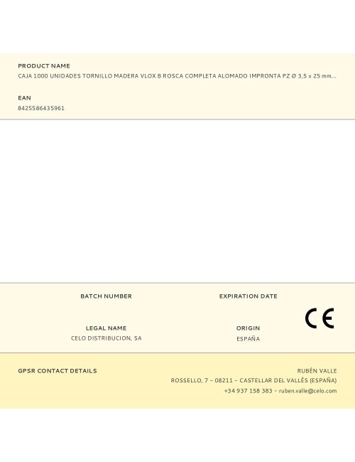 Caja 1000 unidades tornillo madera vlox b rosca completa alomado impronta pz ø 3,5 x 25 mm cincado