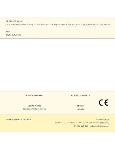 Caja 1000 unidades tornillo madera velox b rosca completa alomado impronta pz2 ø4x15 mmcincado
