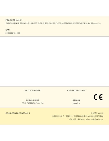 Caja 500 unid. tornillo madera vlox b rosca completa alomado impronta pz ø 4,5 x 40 mm. cincado