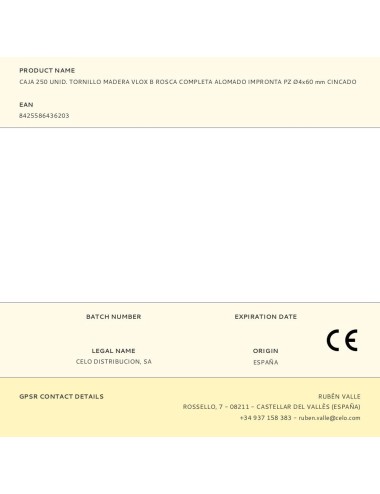 Caja 250 unid. tornillo madera vlox b rosca completa alomado impronta pz ø4x60 mm cincado