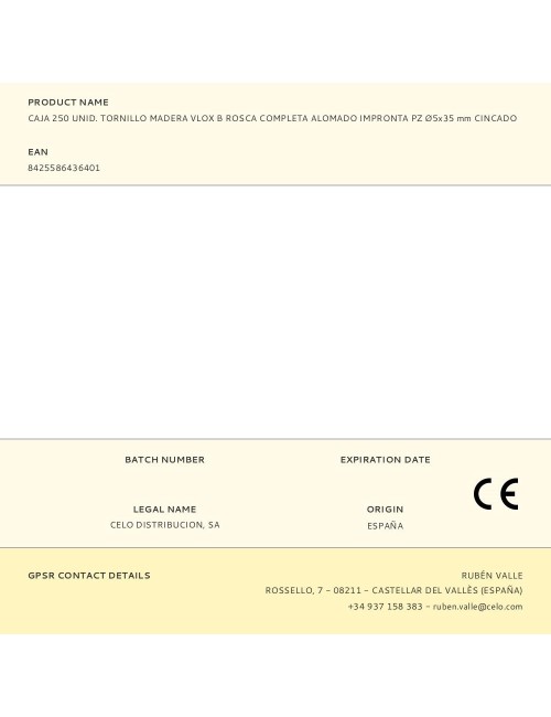 Caja 250 unid. tornillo madera vlox b rosca completa alomado impronta pz ø5x35 mm cincado