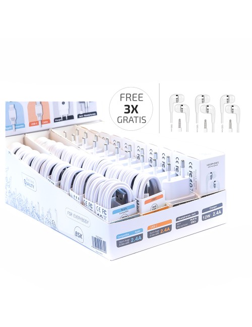 Expositor cargadores, cables y auriculares