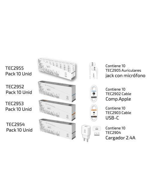 Expositor cargadores, cables y auriculares