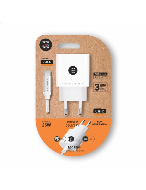 Cargador 25 w ultrarrápido pd + cable usb-c blanco