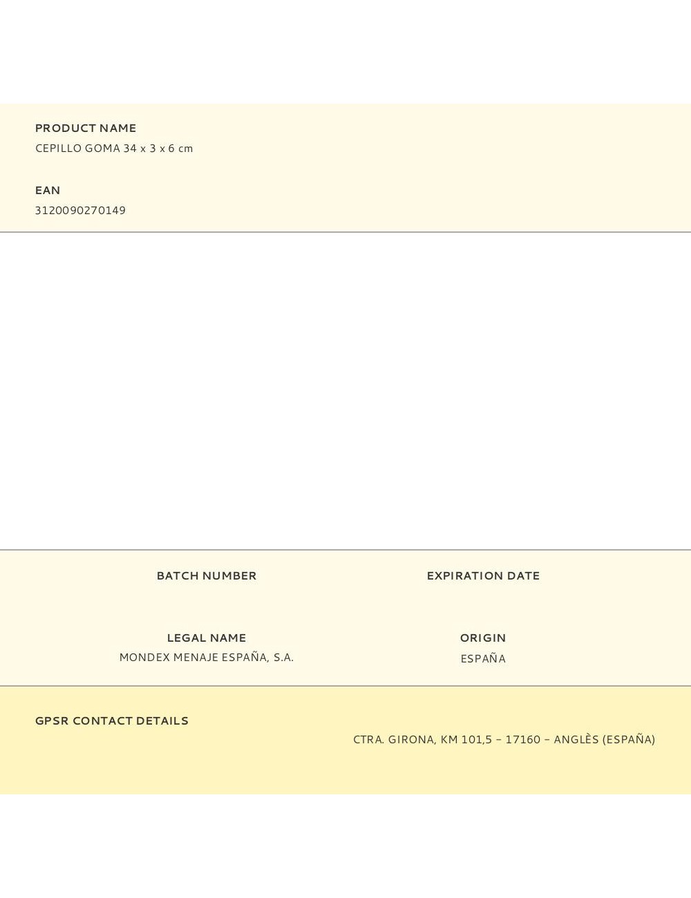 Cepillo goma 34 x 3 x 6 cm