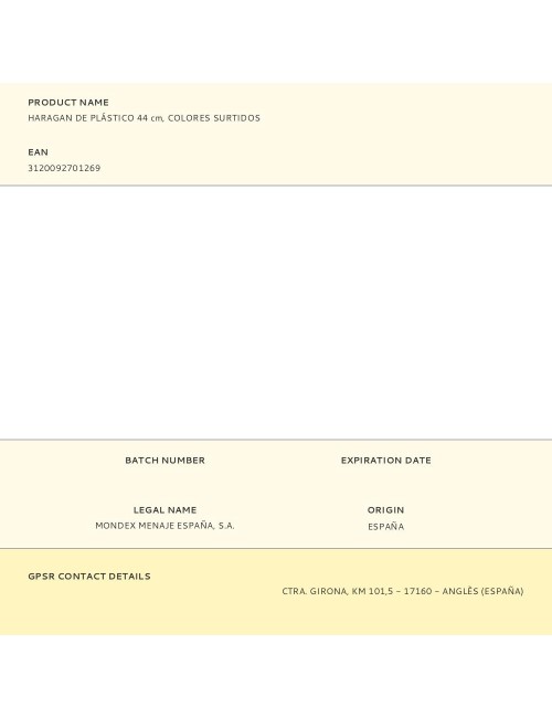 Haragan de plástico 44 cm, colores surtidos