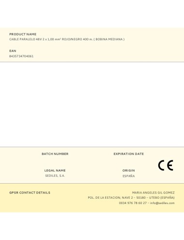 Cable paralelo 48v 2 x 1,00 mm rojo/negro 400 m. ( bobina mediana )