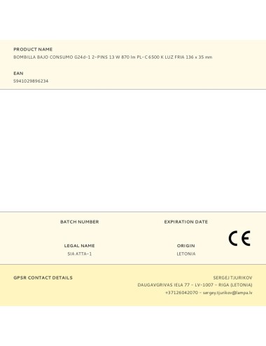 Bombilla bajo consumo g24d-1 2-pins 13 w 870 lm pl-c 6500 k luz fria 136 x 35 mm