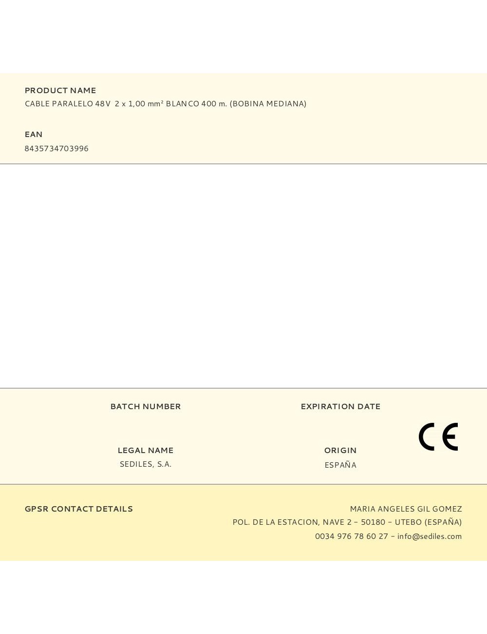 Cable paralelo 48v 2 x 1,00 mm blanco 400 m. (bobina mediana)