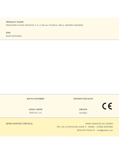 Manguera plana h05vvh2-f 2 x 1,00 mm blanca, 300 m. (bobina grande)