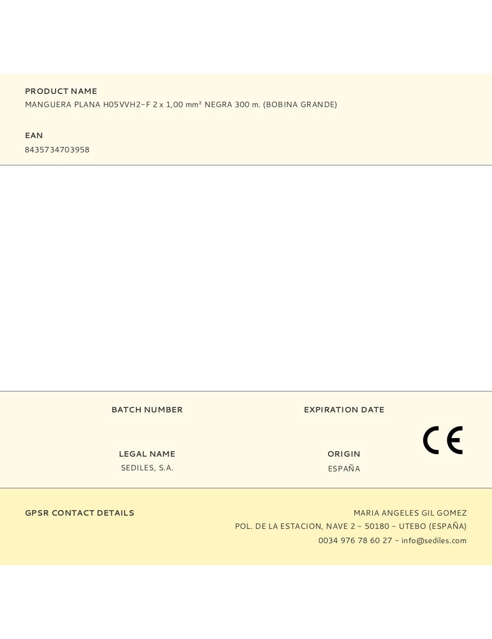 Manguera plana h05vvh2-f 2 x 1,00 mm negra 300 m. (bobina grande)