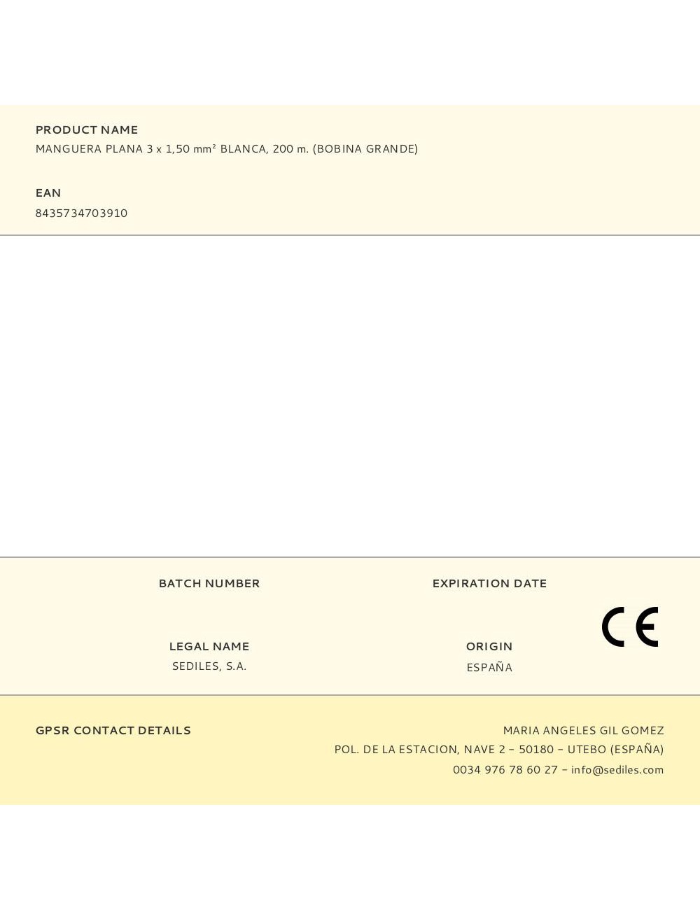 Manguera plana 3 x 1,50 mm blanca, 200 m. (bobina grande)