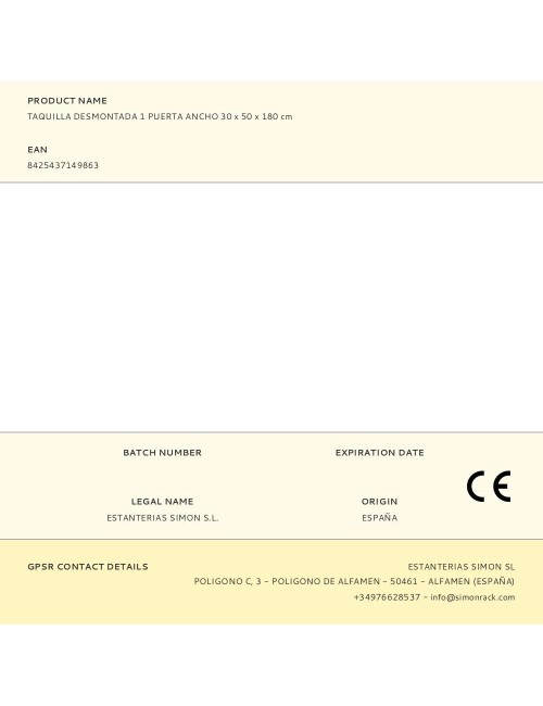 Taquilla desmontada 1 puerta ancho 30 x 50 x 180 cm