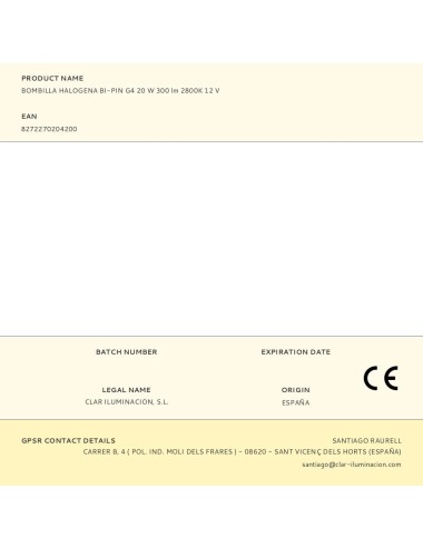 Bombilla halogena bi-pin g4 20 w 300 lm 2800k 12 v