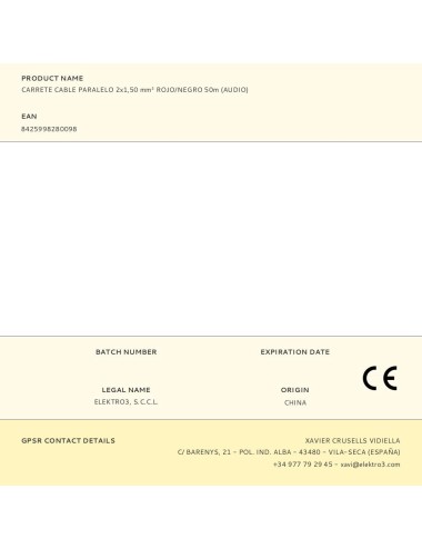 Carrete cable paralelo 2x1,50 mm rojo/negro 50m (audio)